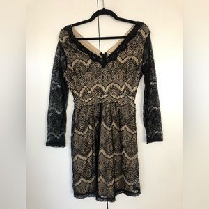 LIBERTY LOVE BLACK LACE DRESS WITH CREAM UNDER SKIRT SIZE MEDIUM